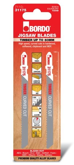 BORDO JIG SAW HCS T-SHANK CURVED CUT 100MM TIMBER 2 PK 